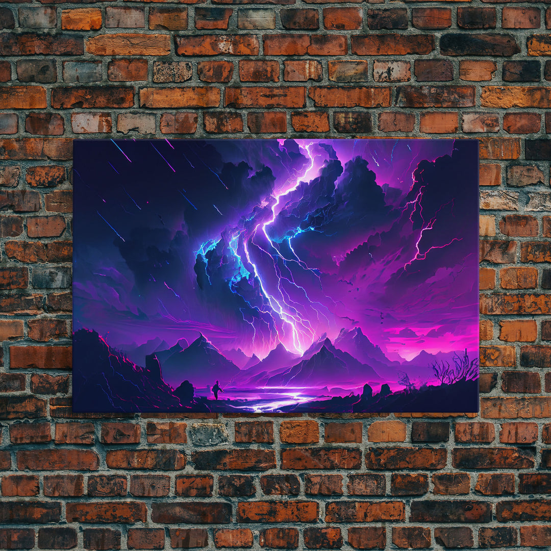 The Lightning Storm, framed canvas print, synthwave style fantasy art