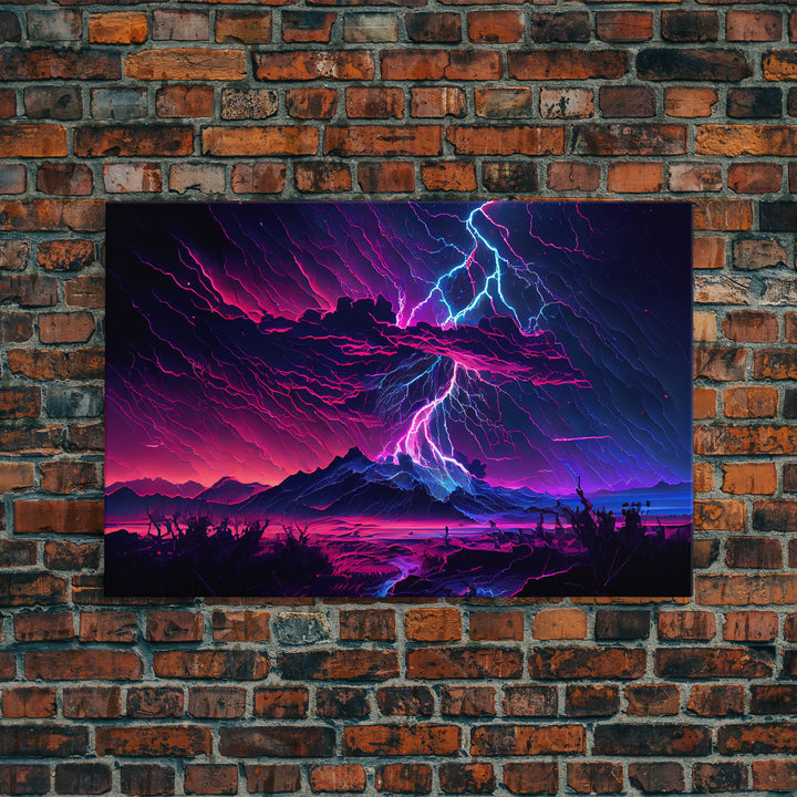 The Thunder Storm, framed canvas print, synthwave style fantasy art