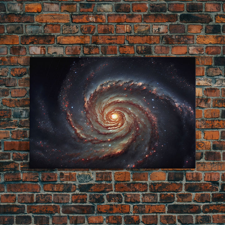 Watercolor of a distant spiral galaxy, framed canvas print, framed space art, above couch space art