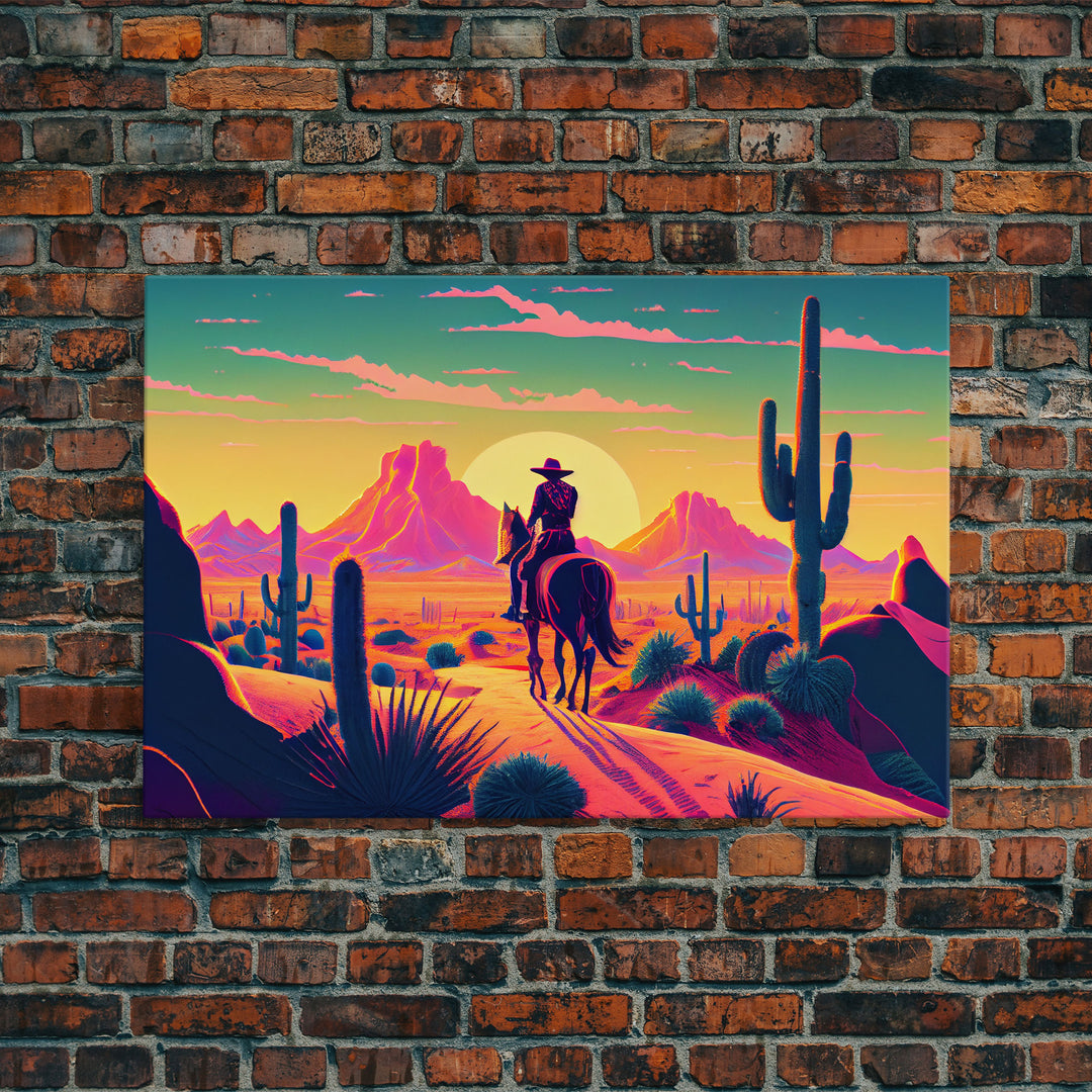 Cowboy Wild West Valley Sunset Mountains Cactus Fine Art Print, Wall Art Print, Wall Poster, Wall Décor