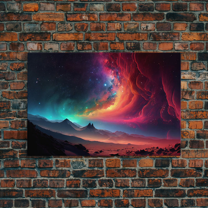 Colorful Galaxy Full of Stars, Framed Canvas Print, Unique Wall Art, Large Format Art, Retro Synthwave Style Space Art