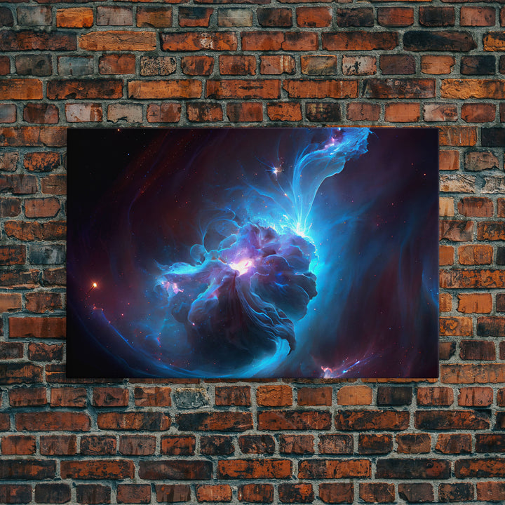 Supernova Nebula Art, Deep Space exploration water color, framed canvas print, unique space decor