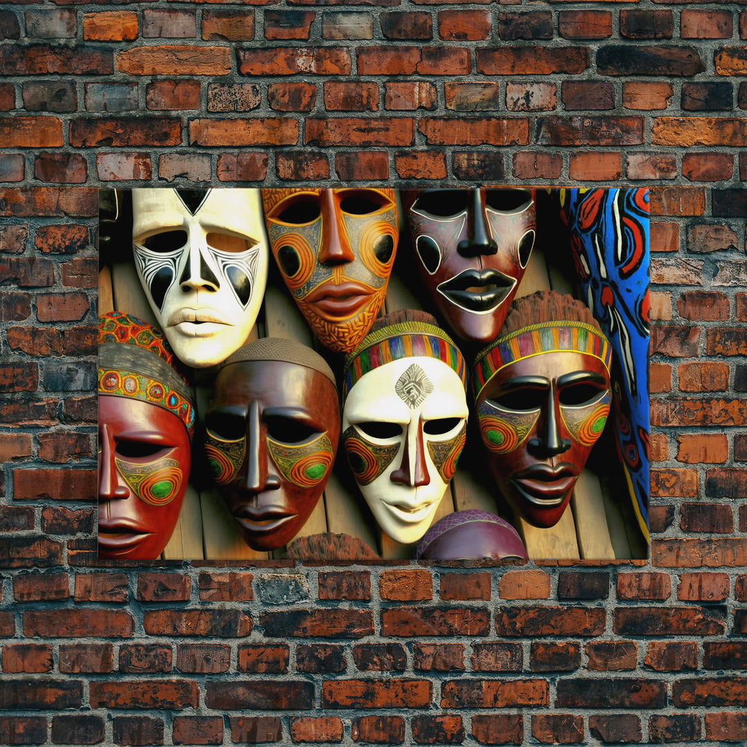 African Traditional Masks Framed Canvas Wall Art | Canvas Print Decor for Home & Office Decoration I Ready To Hang Canvas