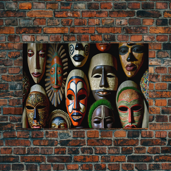 African Traditional Masks Framed Canvas Wall Art | Canvas Print Decor for Home & Office Decoration I Ready To Hang Canvas