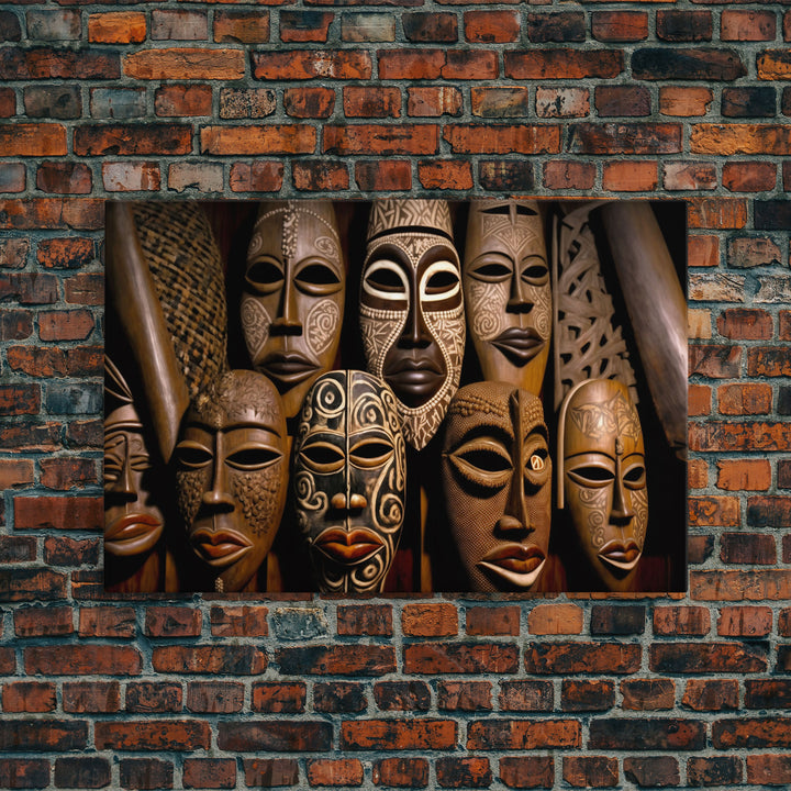 African Traditional Masks Framed Canvas Wall Art | Canvas Print Decor for Home & Office Decoration I Ready To Hang Canvas Print