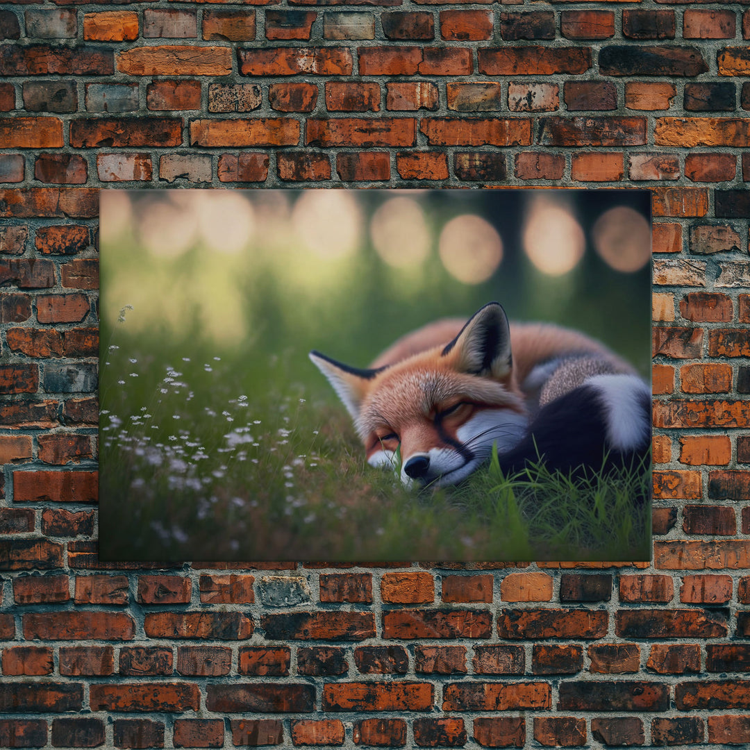 Napping fox Framed Canvas Wall Art, Canvas Print Decor for Home & Office Decoration Canvas Ready to Hang, cute fox art