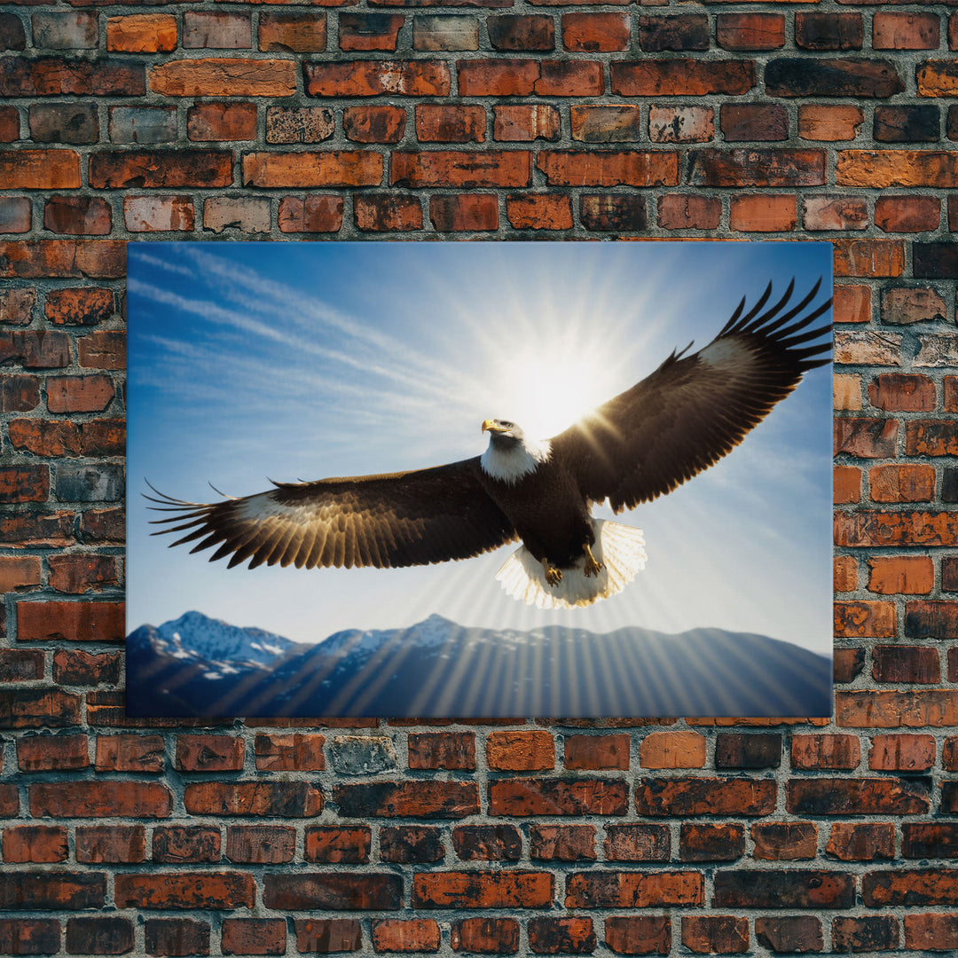 Bald Eagle in a Mountain Clouds Canvas Wall Art Design, Framed Canvas Print Decor for Home & Office Decoration, CANVAS READY to Hang