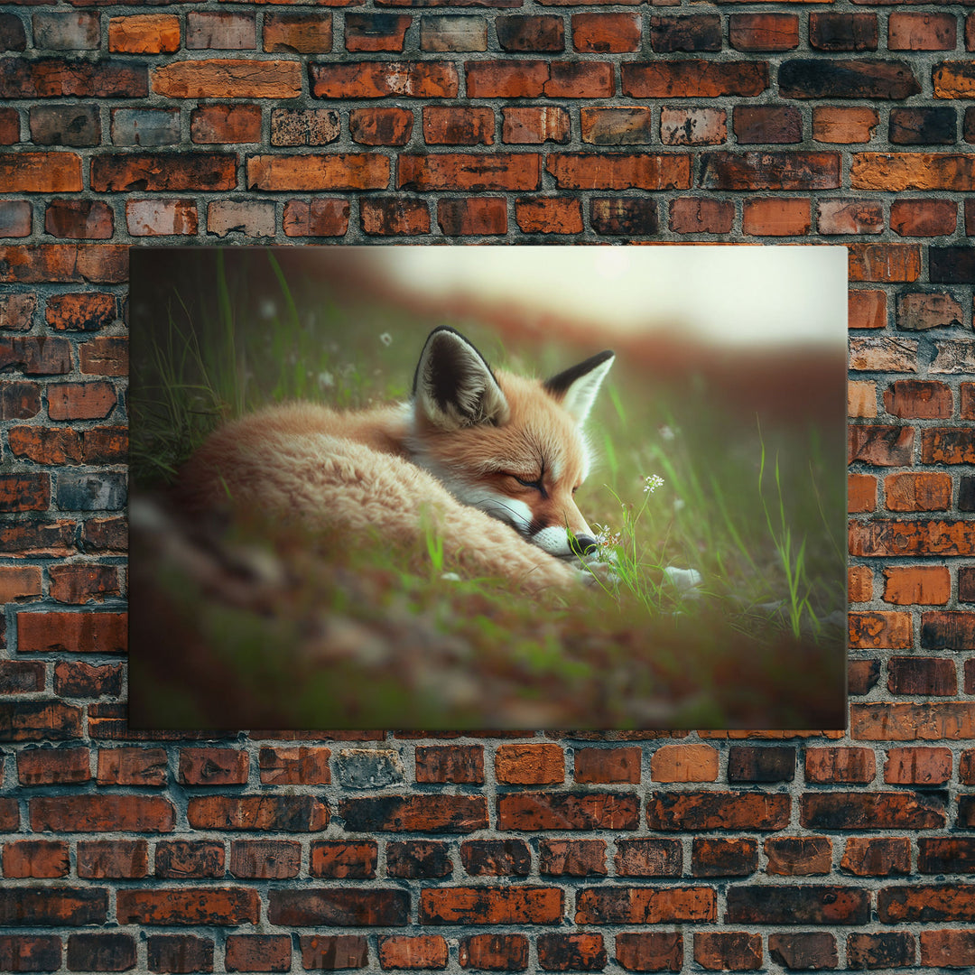 Cute Sleepy Fox Art, Animal Prints, Nature Art, Framed Canvas Print, Cute animal wall art, above sofa art