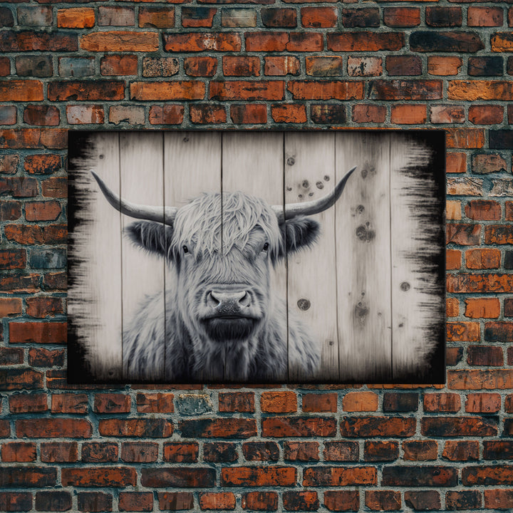 Highland Cattle / Cow Canvas Print, Framed Canvas Wall Art, Modern Farmhouse Wall Decor, Primitive / Boho Vintage Style Cattle Company Decor