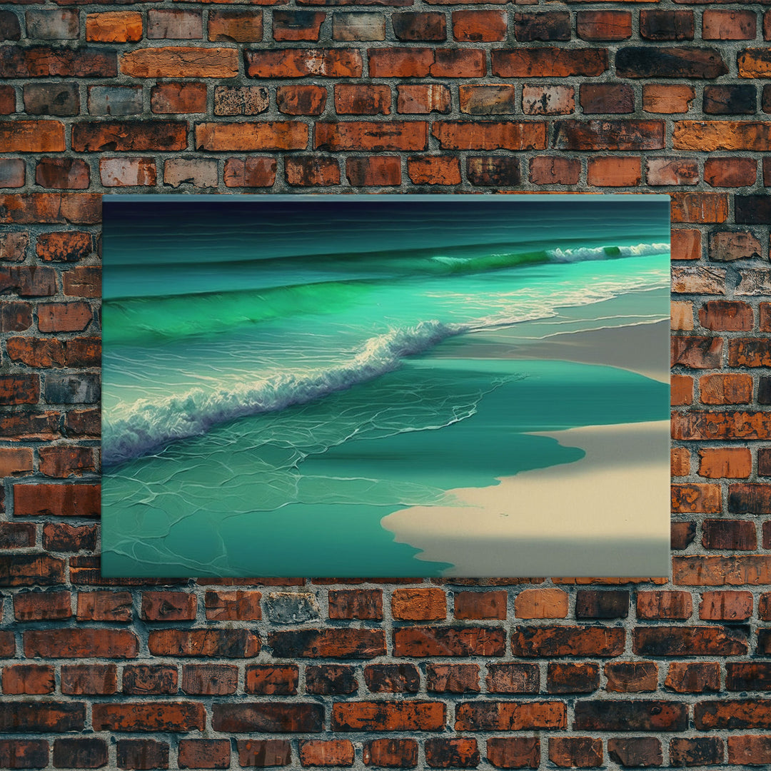 Canvas Print, Painting of Emerald Green Waves, Framed Canvas Art