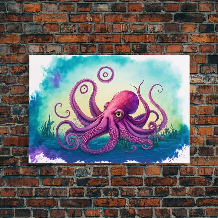 Octopus Art, Animal Prints, Framed Canvas Print, Ocean Themed Wall Art