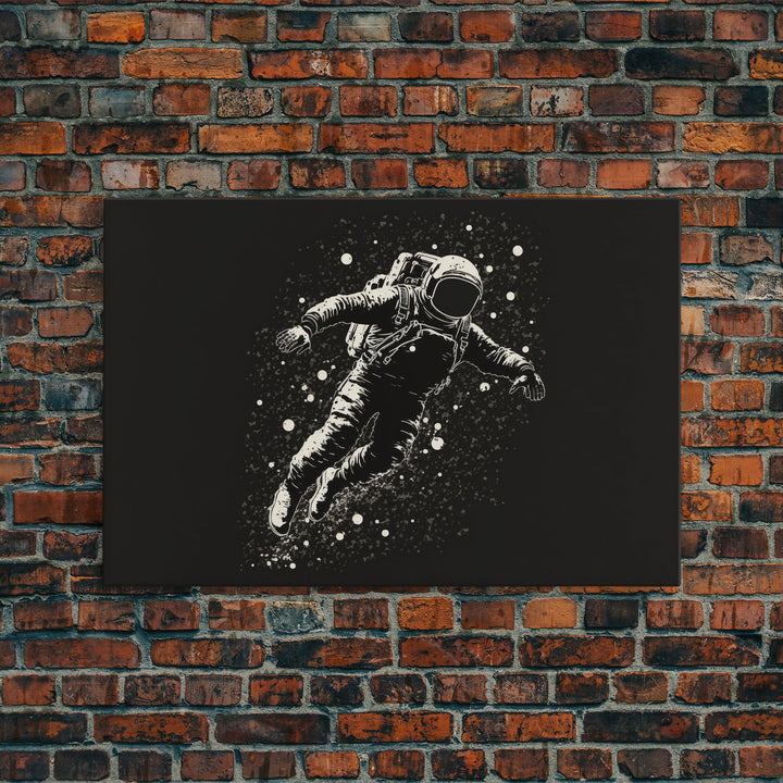 Adrift - Astronaut Lost In Space - Framed Canvas Print - Black and White Space Art