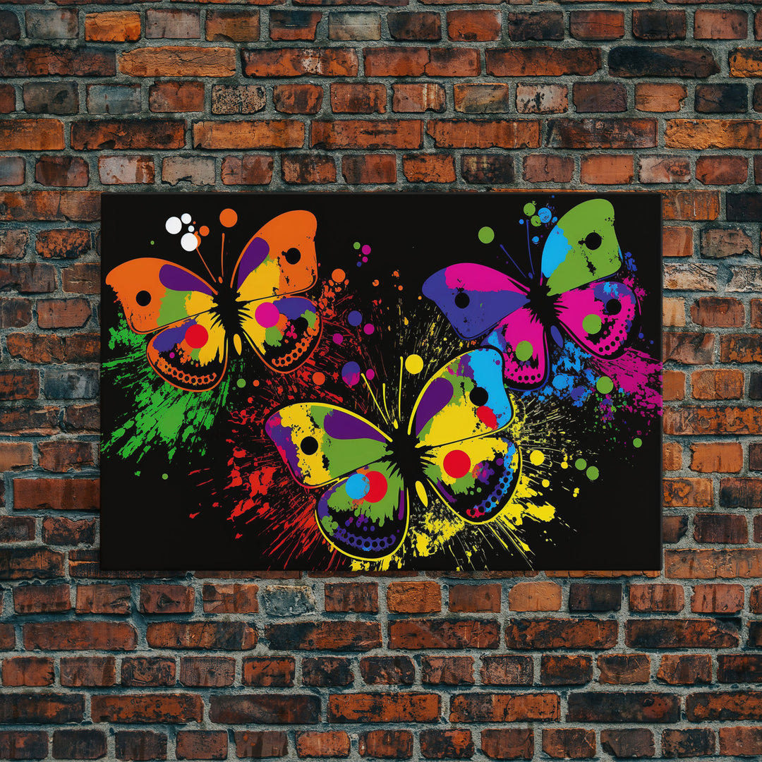 Vibrant Graffiti Butterfly Punk Art, Street Art, Framed Canvas Print, Huge Wall Art, Contemporary Alternative Art