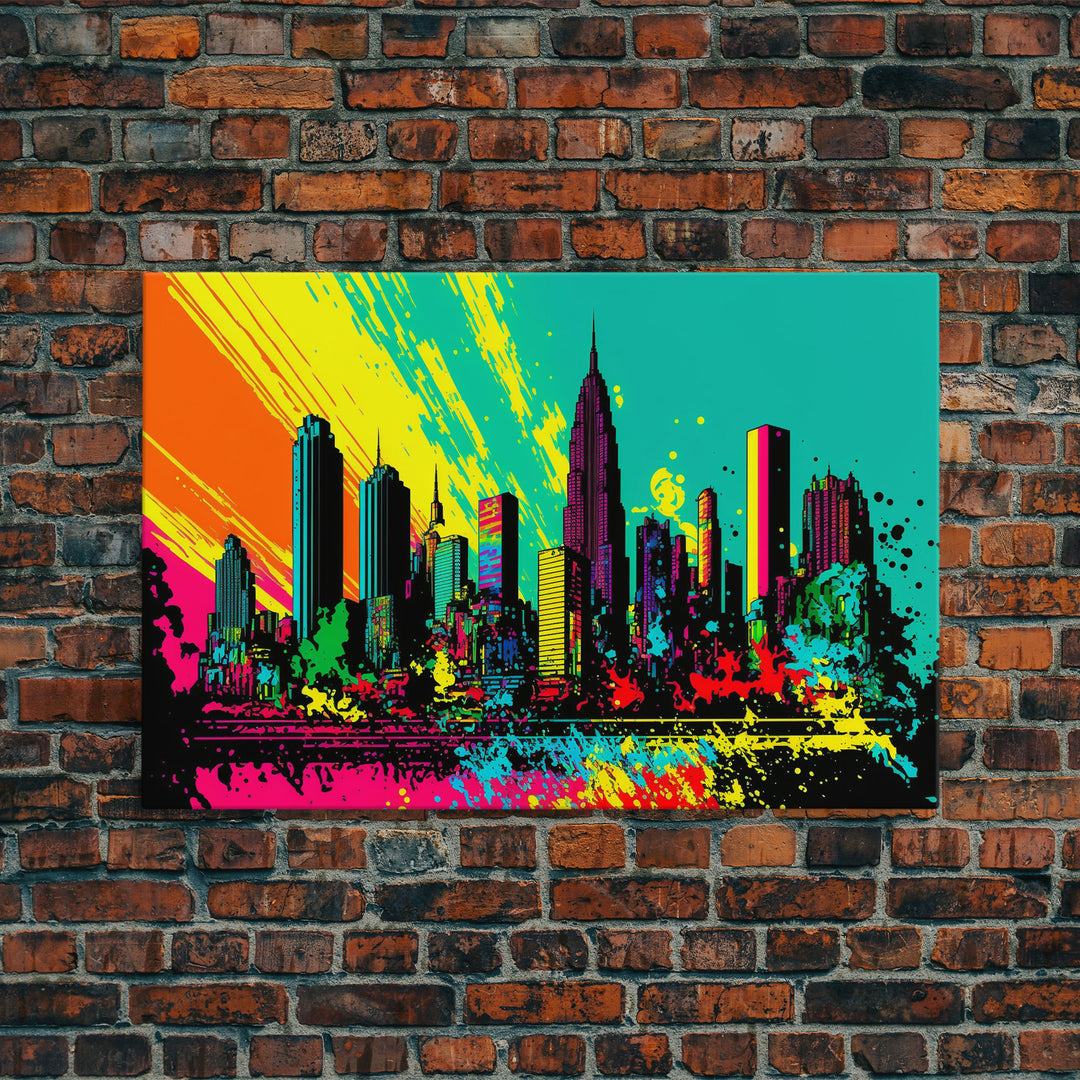 Chicago City Skyline Graffiti Art, Framed Canvas Print, Large Office Wall Decor, Huge Living Room Art