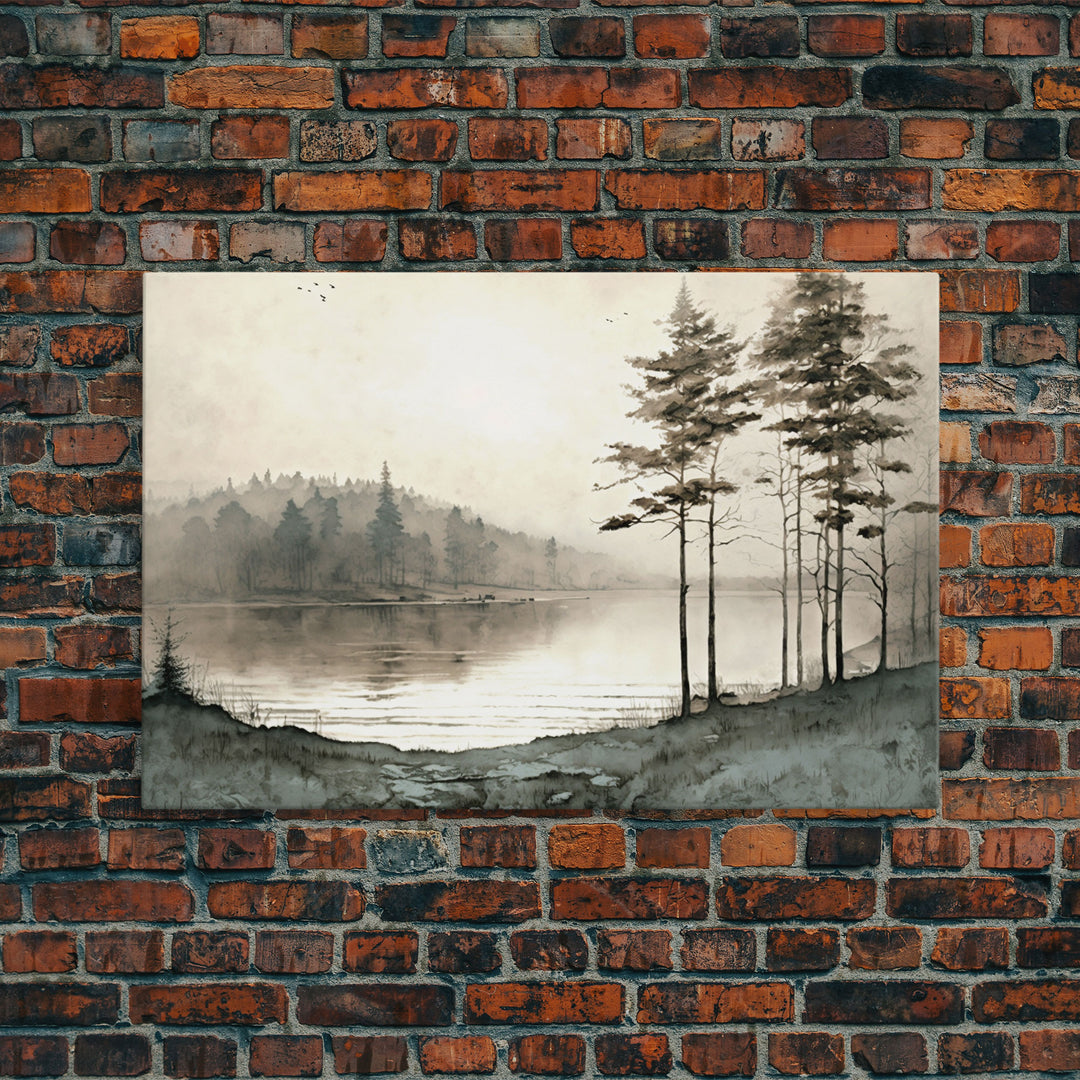 Pine Tree Wall Art, Framed Canvas Print, Oil Painting Landscape Wall Art, Vintage Nature Framed Large Gallery Art, Antique Art Ready to Hang