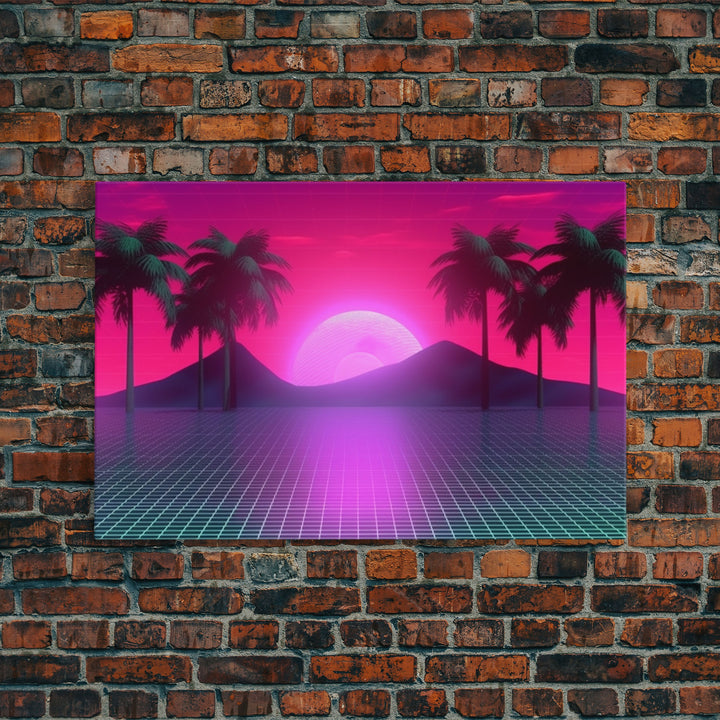 Landscape Wall Art | Framed Canvas Print | Living room art | Vaporwave Style | Retro | Neon Art | Wonderful art | Portrait | Outrun Style