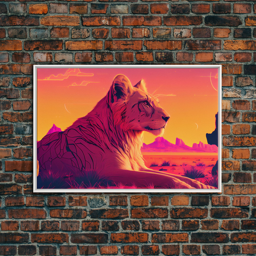 Cool lioness art, boss lady art, framed canvas print, pastel art of Africa