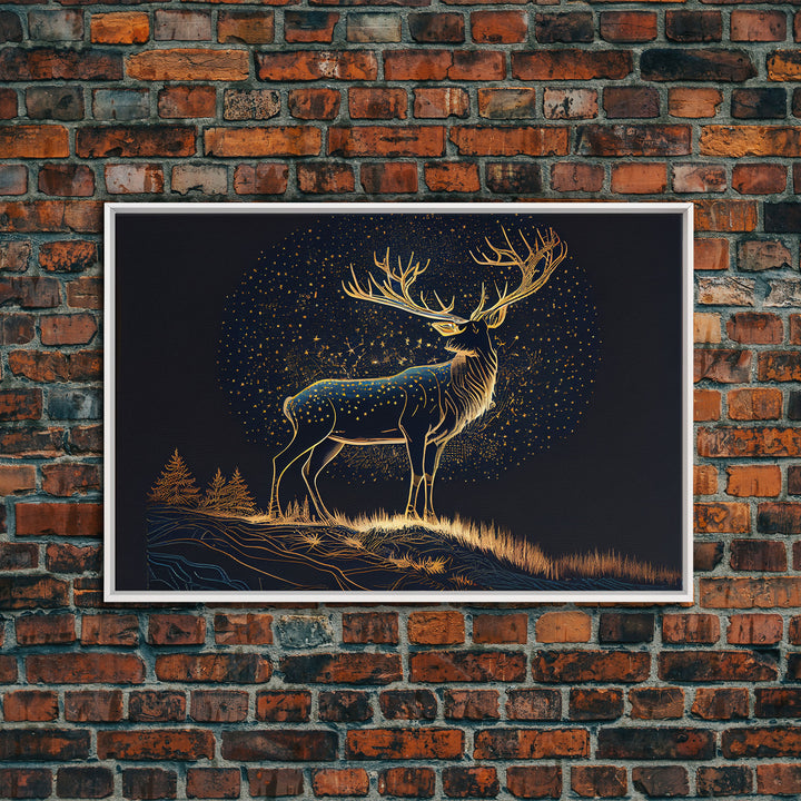 Deer made of stars, reflection stag, framed canvas print, unique wall art, starry night stag