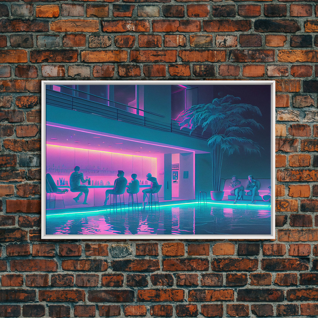 The Lounge - Vaporwave bar decor, framed canvas print, pastel synthwave art, colorful wall decor