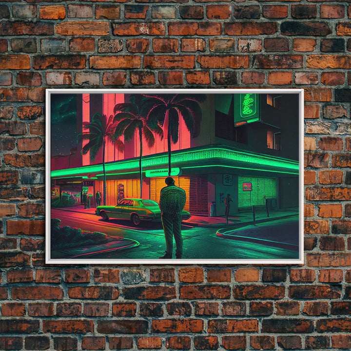 Miami Vice Retro Neon Lights Street Classic Car Wall Art Print, Wall Poster, Fine Art Print, Wall Decor