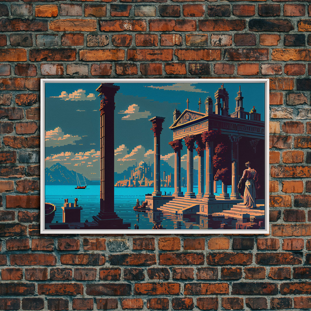 Ancient Roman Architecture, 8 bit pixel art, framed canvas print