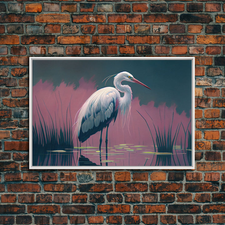 Beautiful stork watercolor, framed canvas print