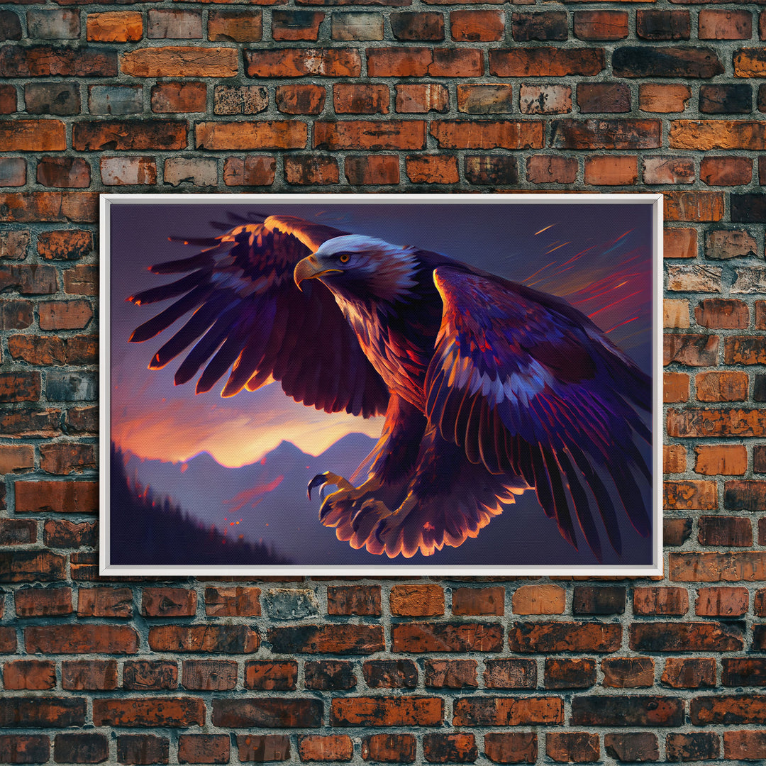 Bald Eagle on the hunt, birds of prey animal prints, framed canvas print, American Bald Eagle Art