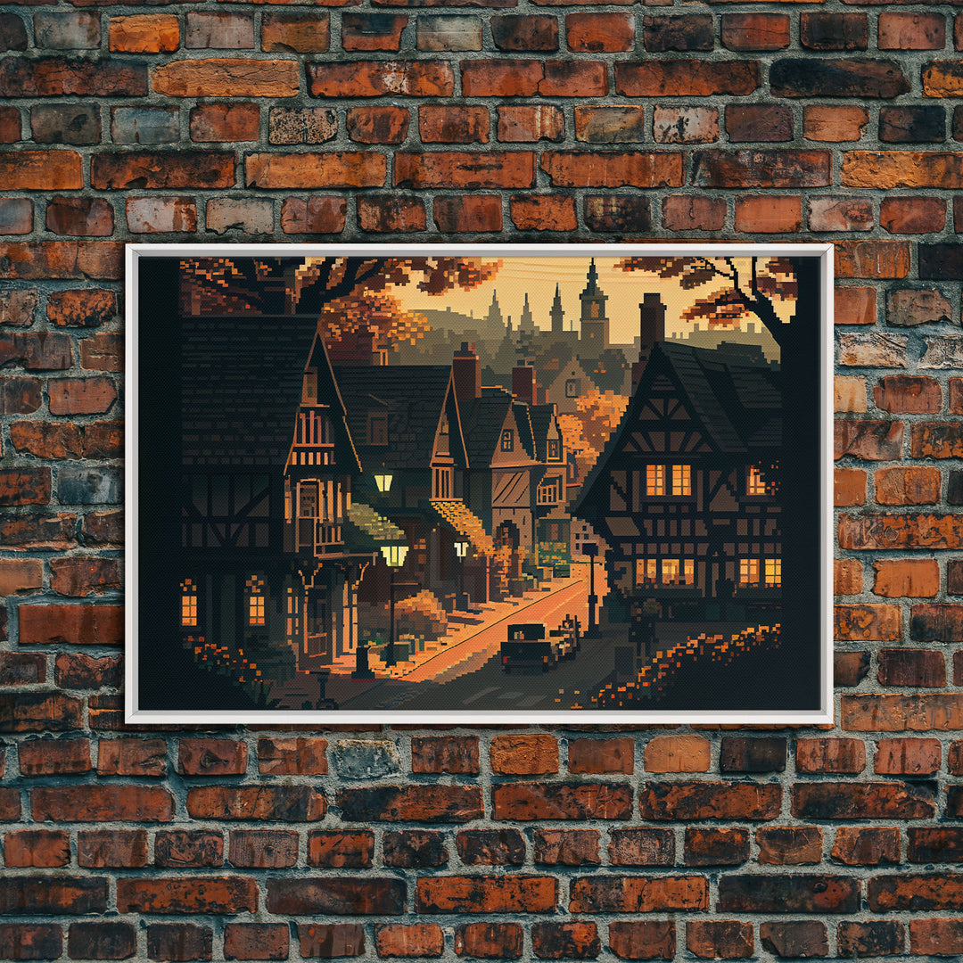 Quaint European Village Town Pixel Fine Art Print, Wall Decor, Wall Poster, Wall Art Print