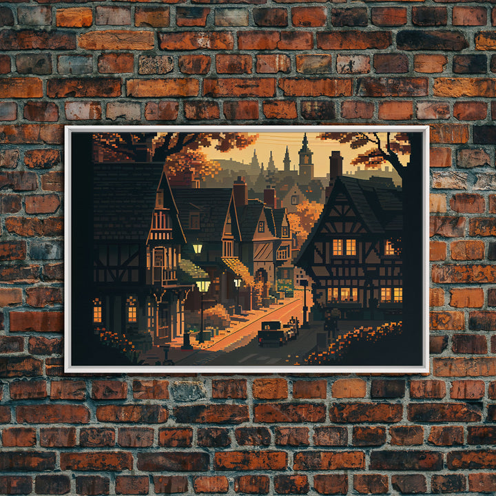 Quaint European Village Town Pixel Fine Art Print, Wall Decor, Wall Poster, Wall Art Print