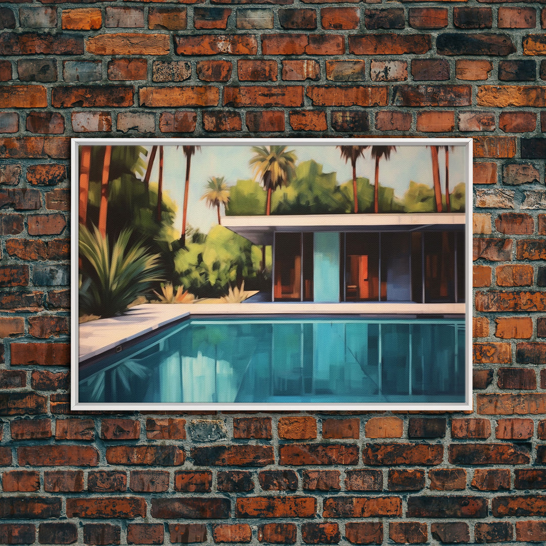 The Pool House, Mid Century Modern Decor, Framed Wall Art, Architectural Print, Retro Art, Swimming Pool Art, Framed Painting