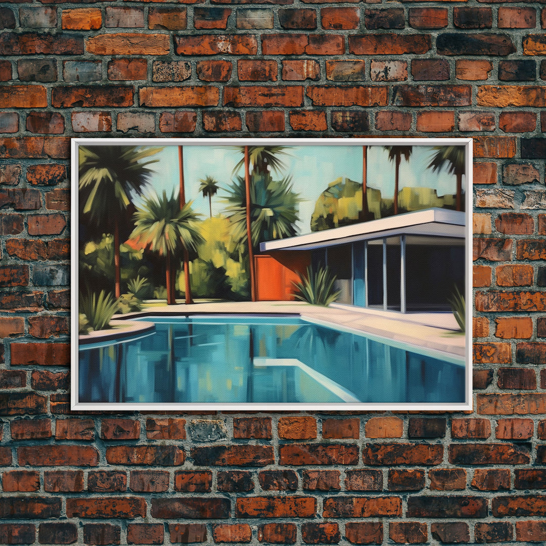 The Pool House, Mid Century Modern Decor, Framed Wall Art, Architectural Print, Retro Art, Swimming Pool Art, Framed Painting