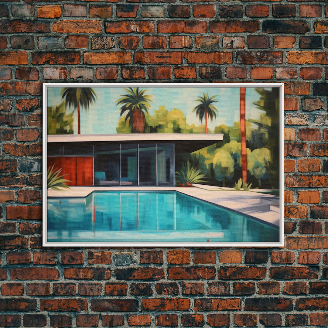 The Pool House, Mid Century Modern Decor, Framed Wall Art, Architectural Print, Retro Art, Swimming Pool Art, Framed Painting