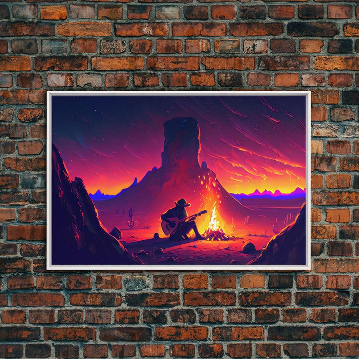 Campfire Songs, Retrowave style art, framed canvas print, synthwave art