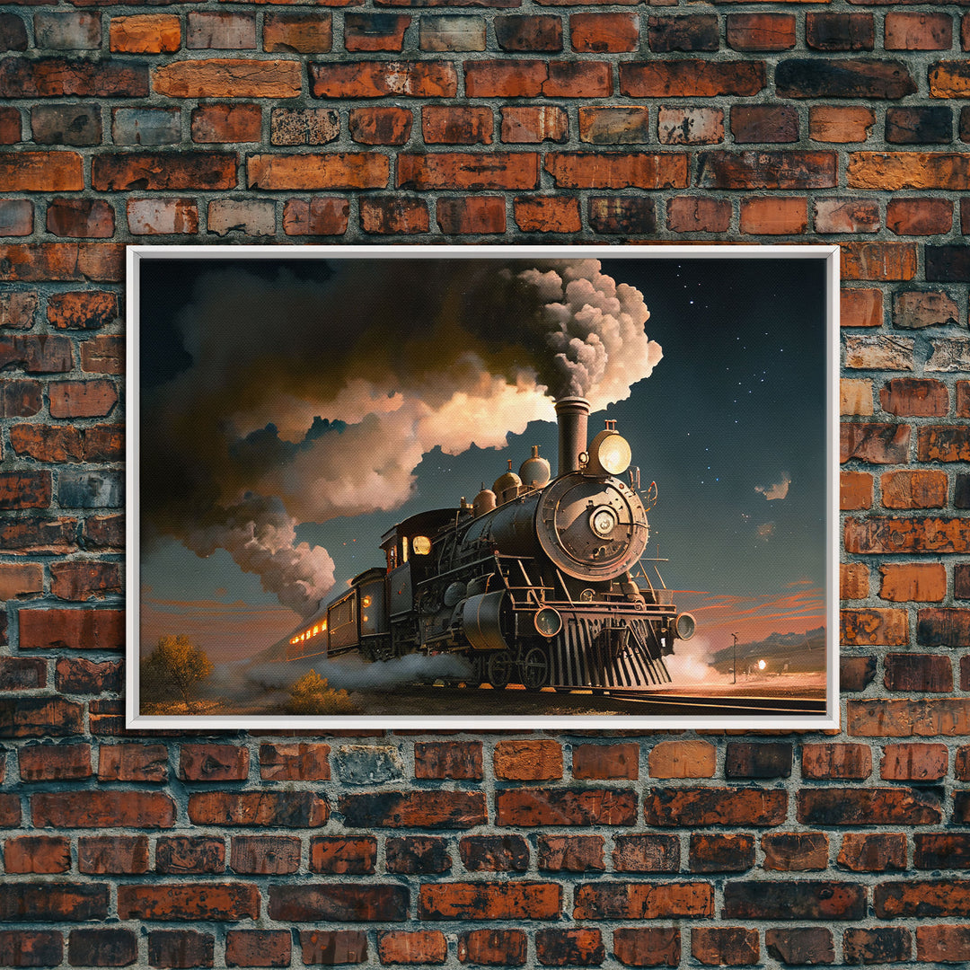 Steam Engine Train Tracks Night Stars Fine Art Print, Wall Art Print, Wall Poster, Wall Décor