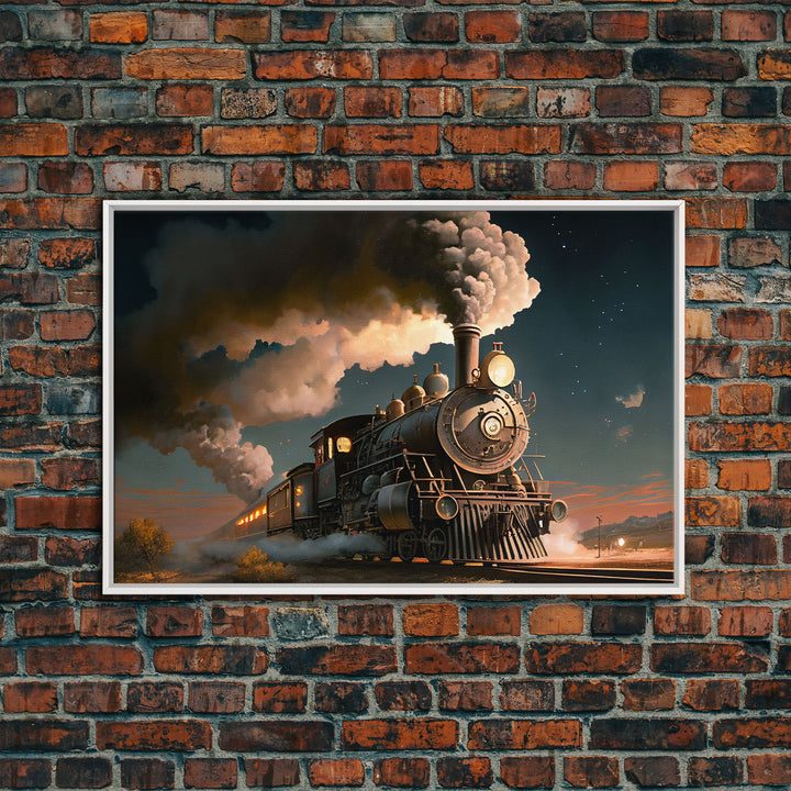 Steam Engine Train Tracks Night Stars Fine Art Print, Wall Art Print, Wall Poster, Wall Décor