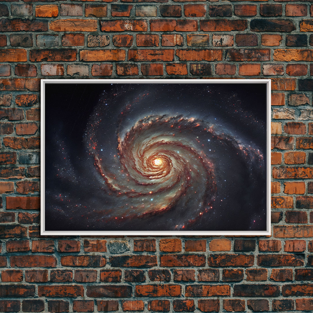 Watercolor of a distant spiral galaxy, framed canvas print, framed space art, above couch space art