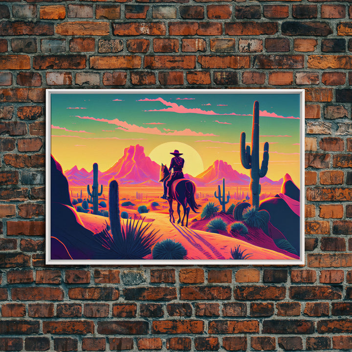 Cowboy Wild West Valley Sunset Mountains Cactus Fine Art Print, Wall Art Print, Wall Poster, Wall Décor