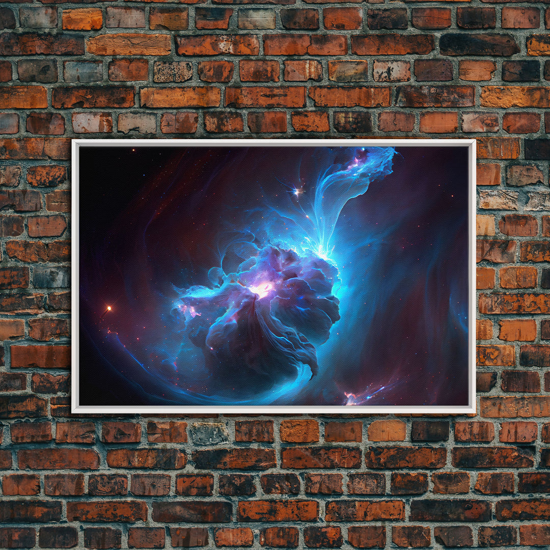 Supernova Nebula Art, Deep Space exploration water color, framed canvas print, unique space decor