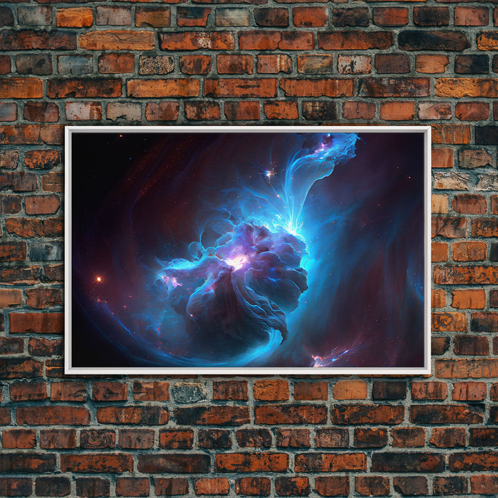 Supernova Nebula Art, Deep Space exploration water color, framed canvas print, unique space decor