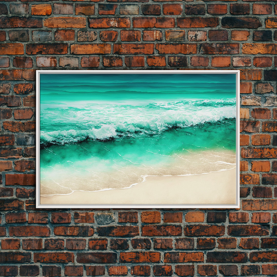 Canvas Print, Painting of Emerald Green Waves, Framed Canvas Art, whimsical ocean art, framed wall art