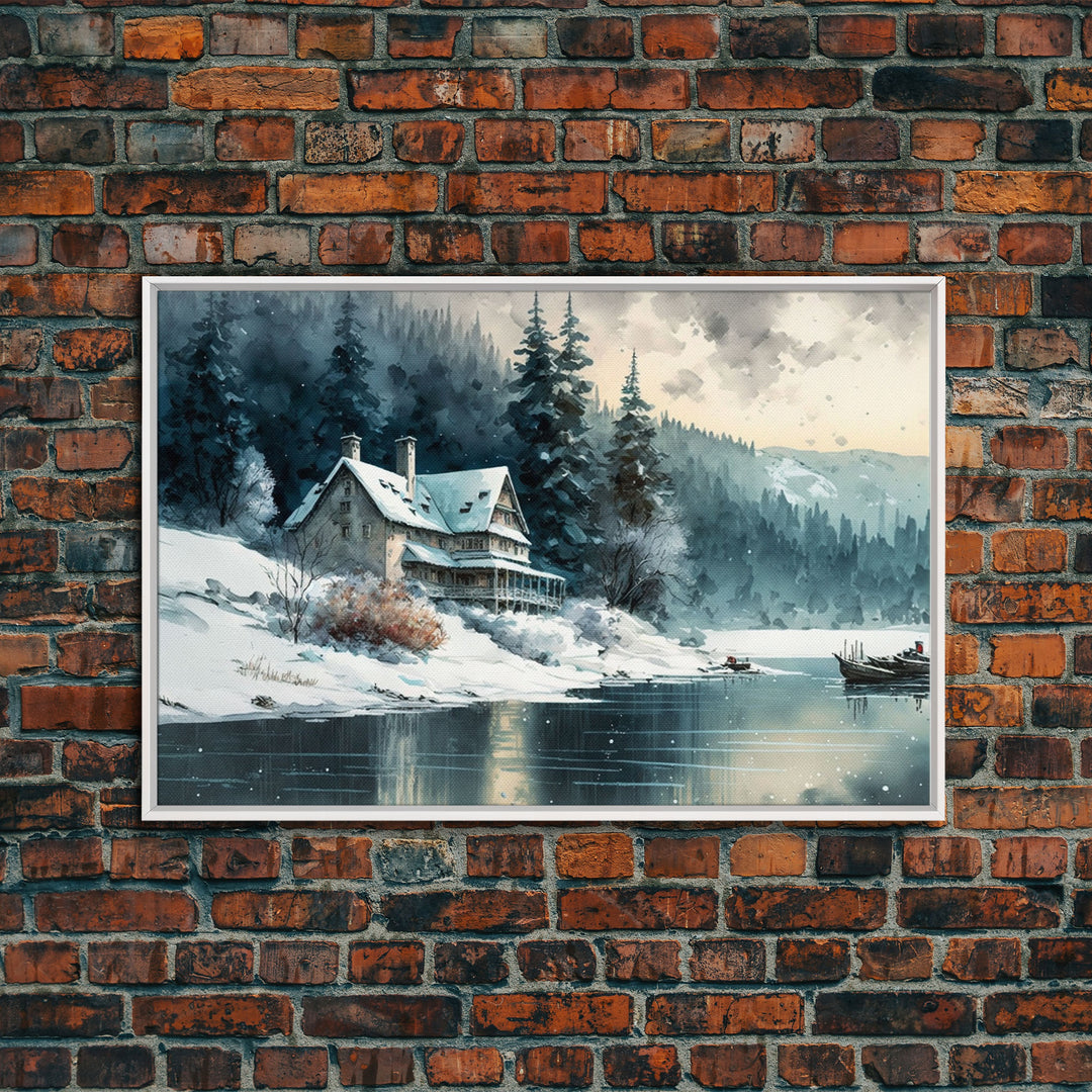 Snow Covered Landscape Art | Framed Canvas Print | Snowy Winter Scene | Boho Minimalist Modern Art | Art For Winter Cabin