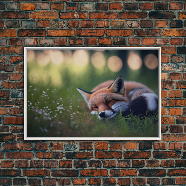 Napping fox Framed Canvas Wall Art, Canvas Print Decor for Home & Office Decoration Canvas Ready to Hang, cute fox art