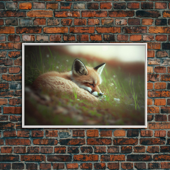 Cute Sleepy Fox Art, Animal Prints, Nature Art, Framed Canvas Print, Cute animal wall art, above sofa art