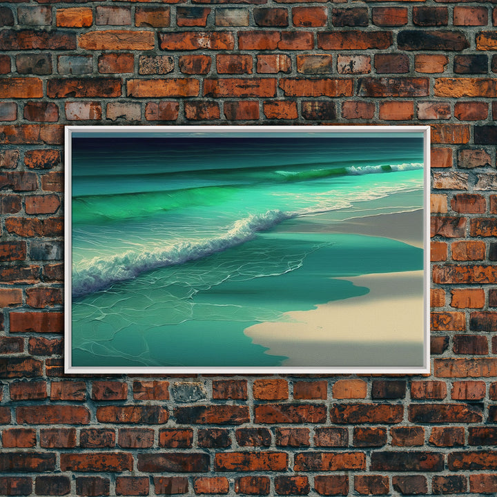 Canvas Print, Painting of Emerald Green Waves, Framed Canvas Art