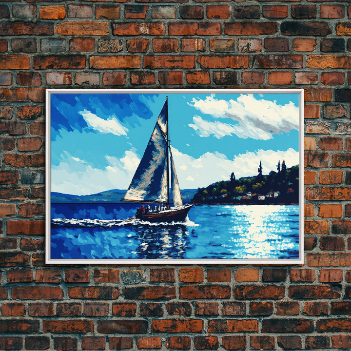 Blue Sky and Blue Sea There's Nothing Else For Me, Framed Canvas Print, Oil Painting Style, Sailing / Sail Boat Art