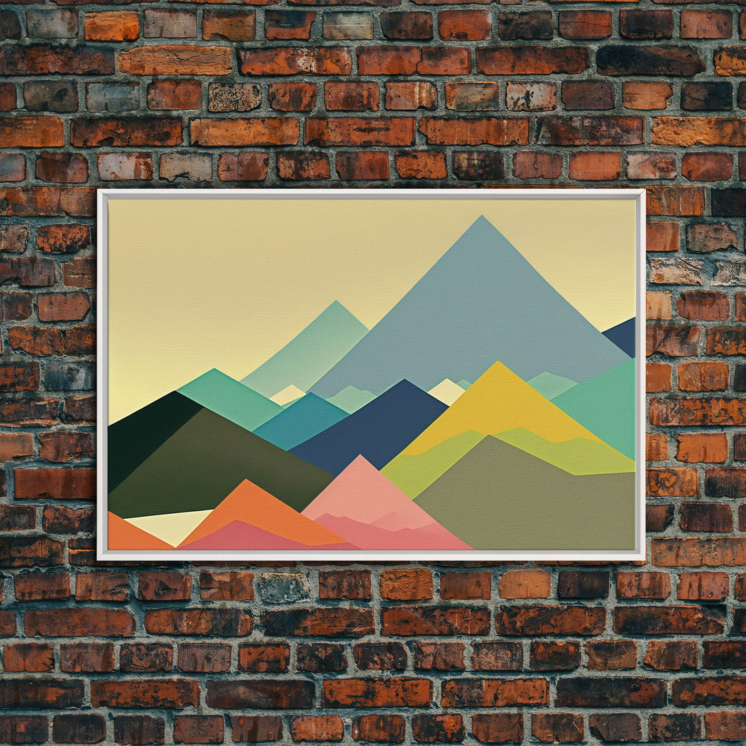 Swedish Style Art, Framed Canvas Print, Colorful Mountain Landscape Pop Art Style