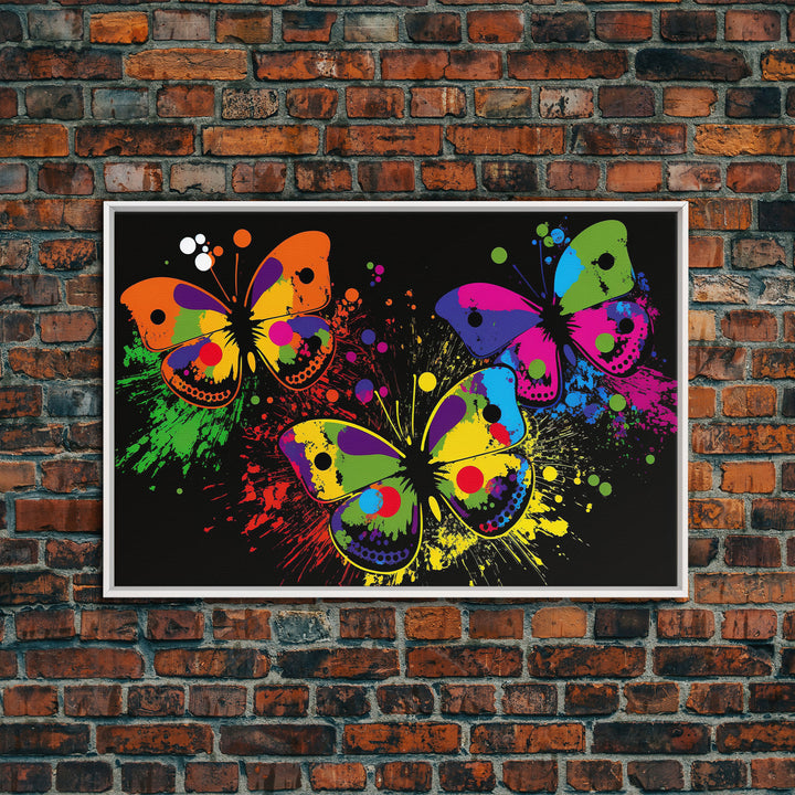 Vibrant Graffiti Butterfly Punk Art, Street Art, Framed Canvas Print, Huge Wall Art, Contemporary Alternative Art