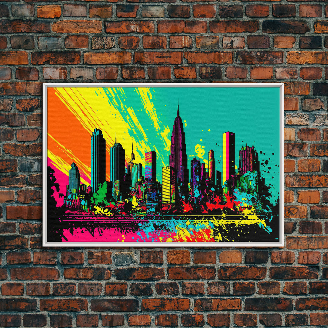 Chicago City Skyline Graffiti Art, Framed Canvas Print, Large Office Wall Decor, Huge Living Room Art