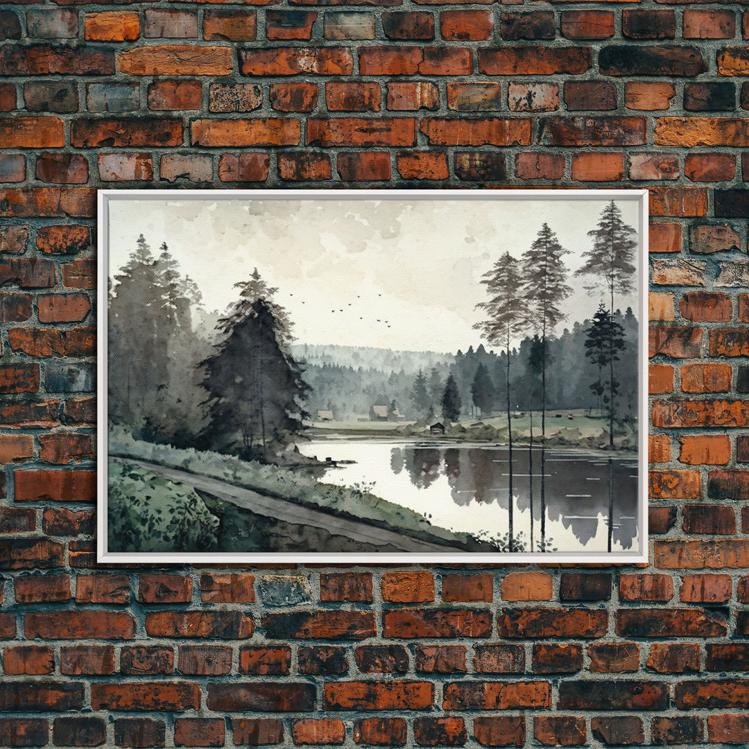 Wall Art Oil Painting Landscape Framed Canvas Print, Vintage Nature Framed Large Gallery Art, Antique Style Art Ready to Hang