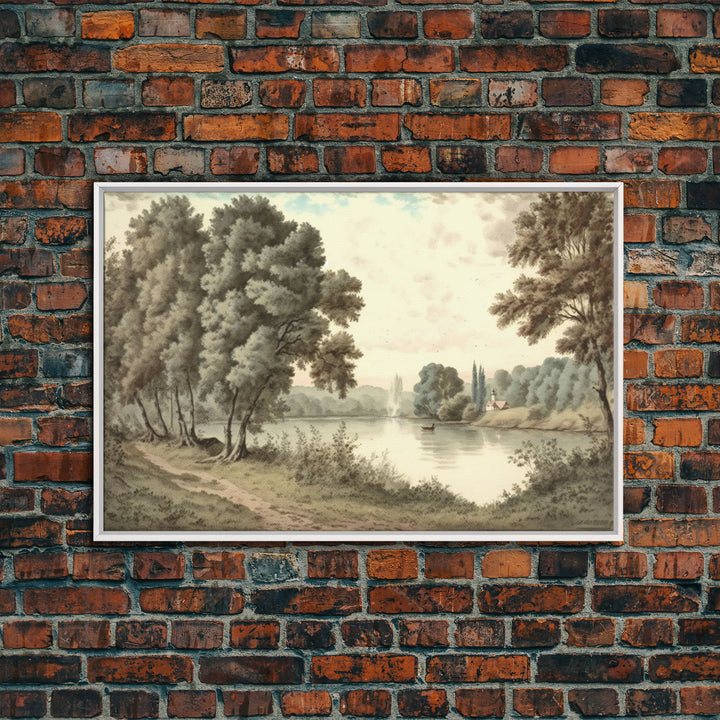 Pine Tree Wall Art Canvas Print, Oil Painting Landscape Wall Art, Vintage Nature Framed Large Gallery Art, Antique Art Ready to Hang